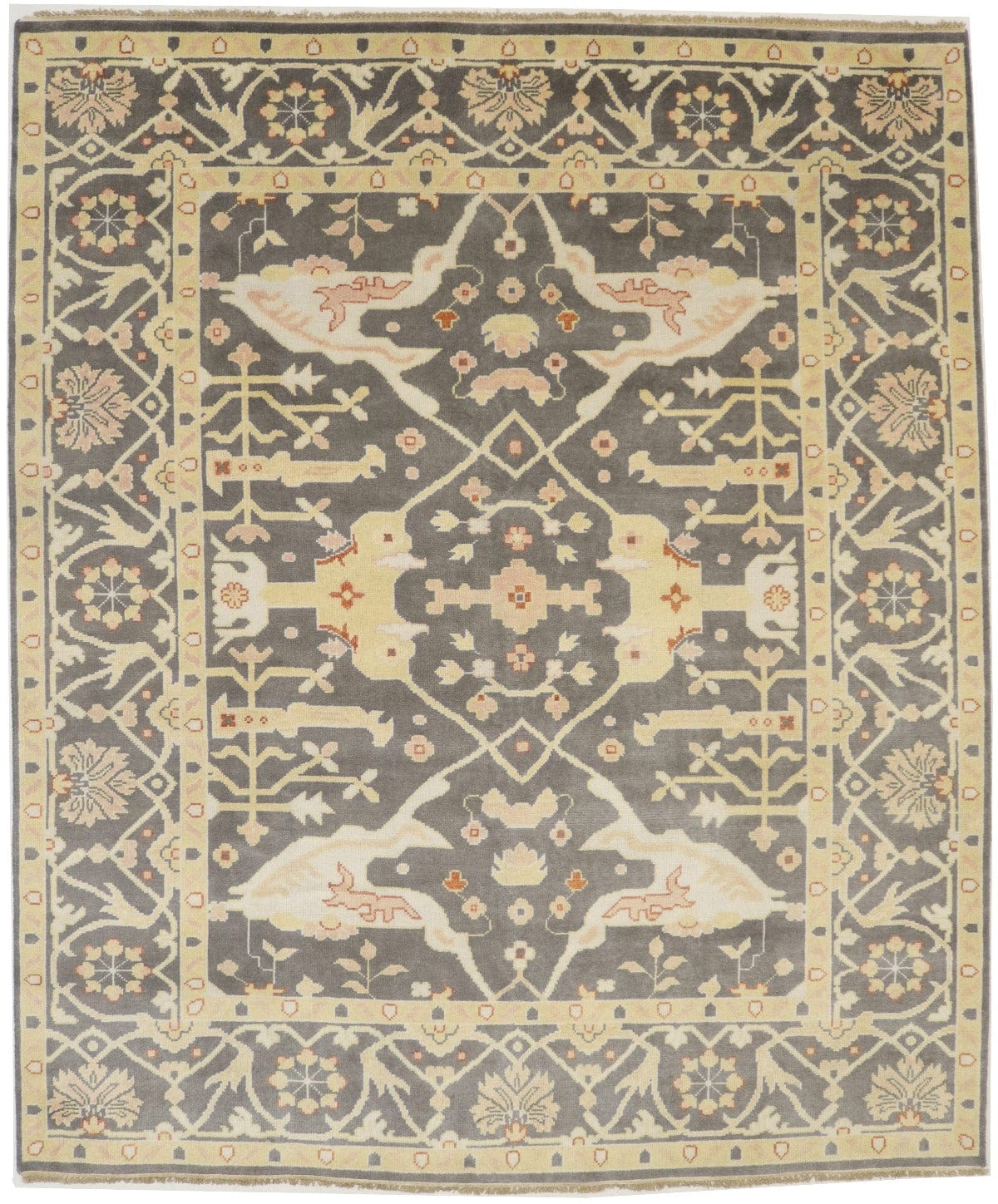 Muted Brown Floral 8X10 Oushak Oriental Rug