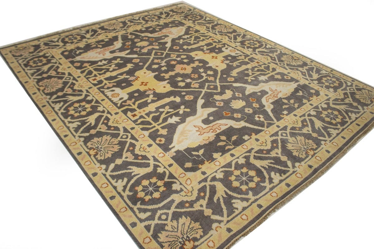 Muted Brown Floral 8X10 Oushak Oriental Rug