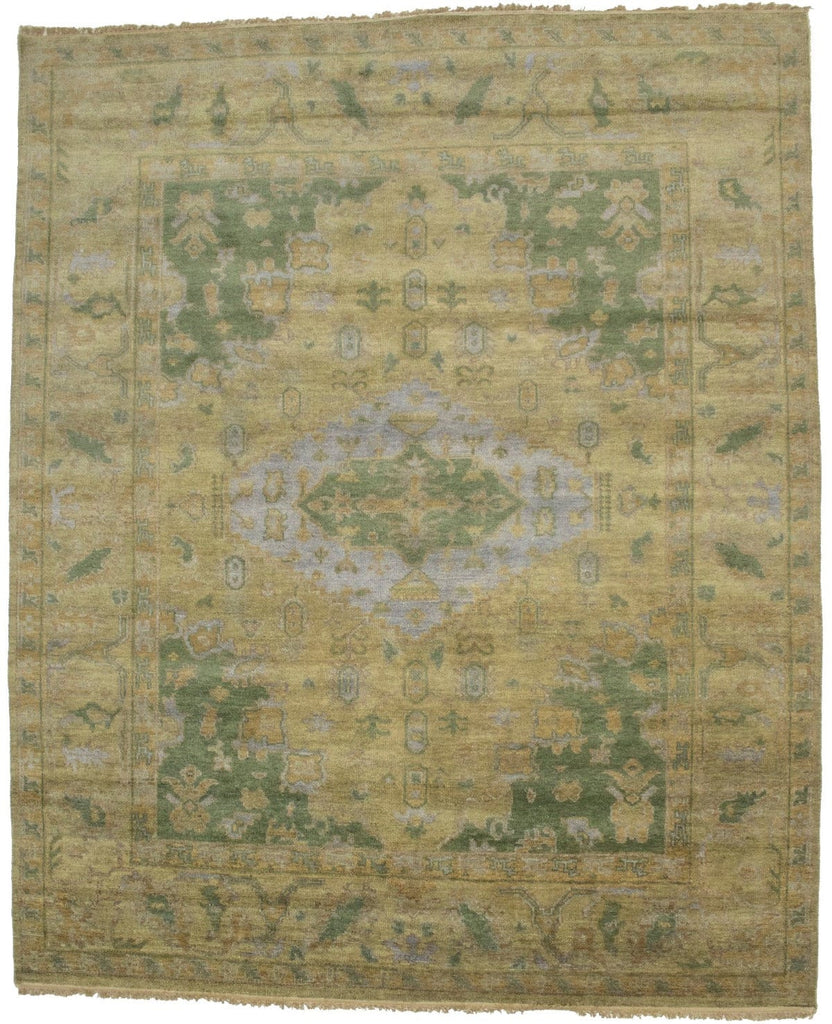 muted Beige Casual Floral 8X10 Oushak Chobi Oriental Rug