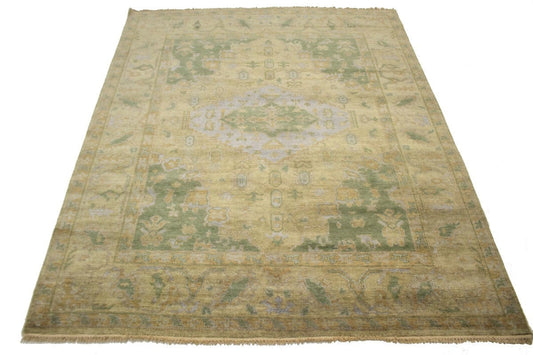 muted Beige Casual Floral 8X10 Oushak Chobi Oriental Rug