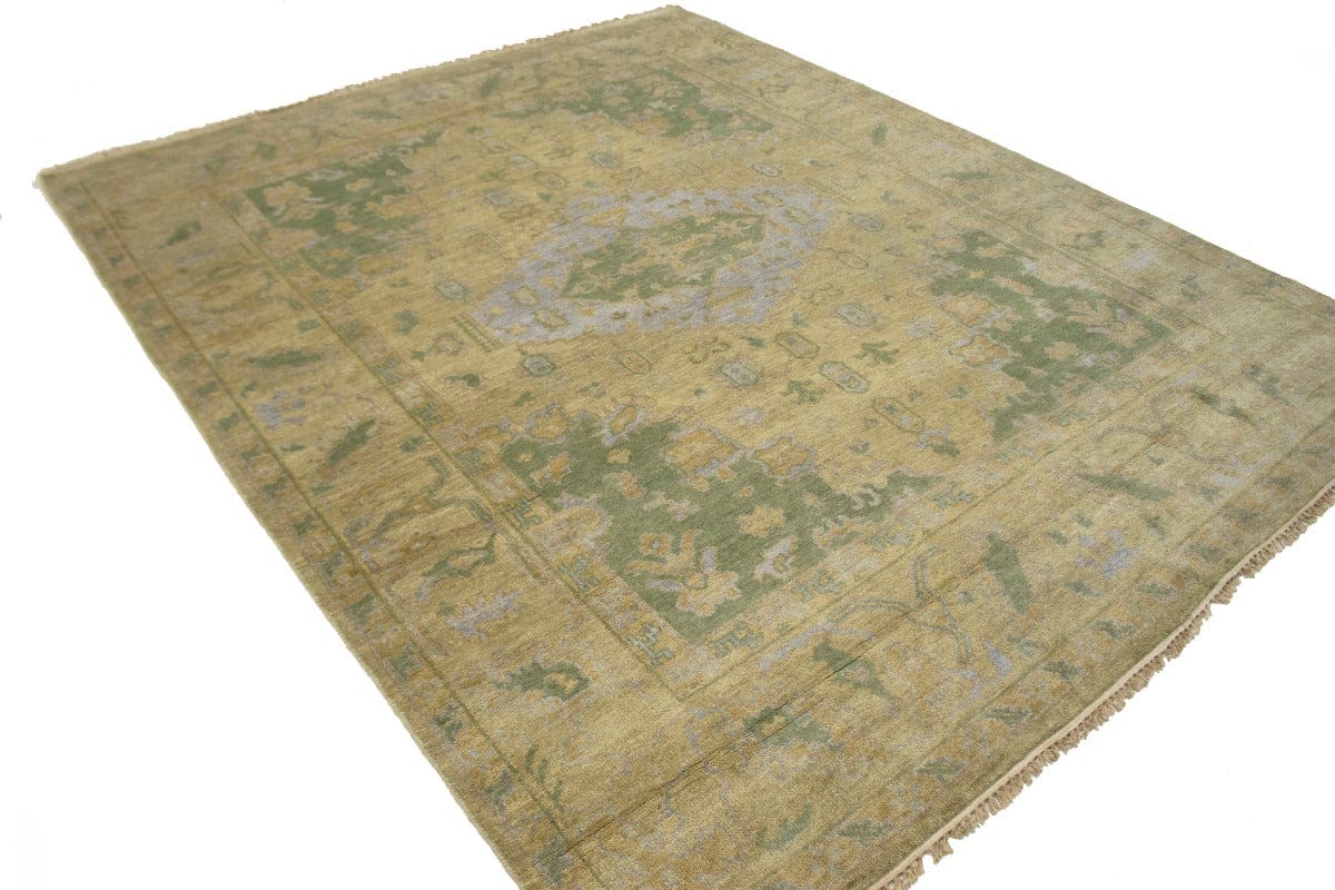 muted Beige Casual Floral 8X10 Oushak Chobi Oriental Rug