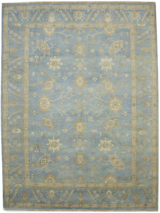 Blue Floral 9X12 Oushak Chobi Oriental Rug