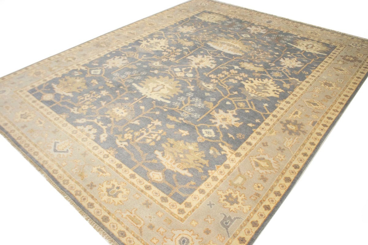 Gray Floral 9X12 Oushak Chobi Oriental Rug