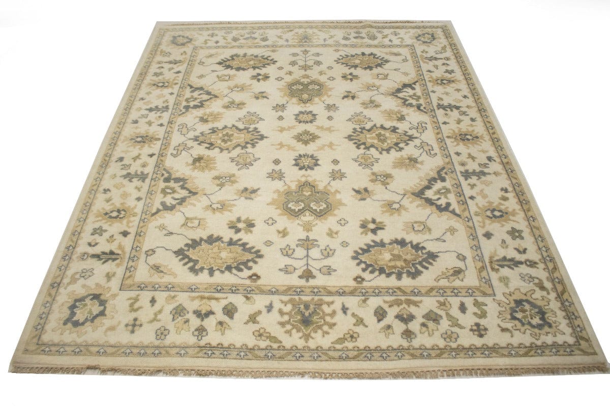 Cream Floral 8X10 Casual Oushak Chobi Oriental Rug