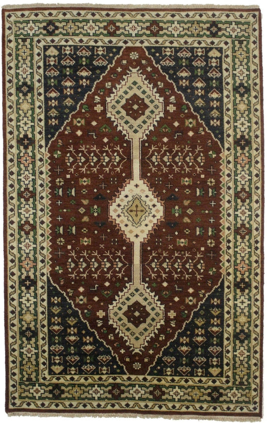 Rusty Brown Geometric 5X8 Indo-Yalameh Oriental Rug