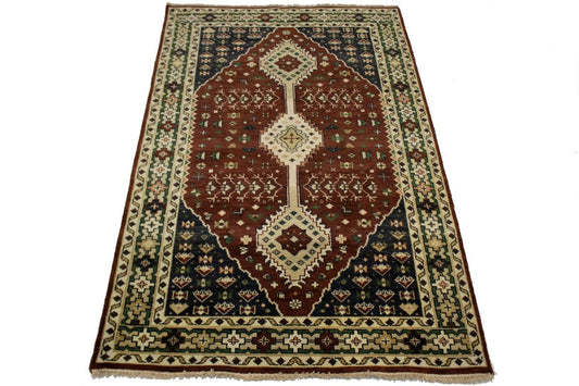 Rusty Brown Geometric 5X8 Indo-Yalameh Oriental Rug