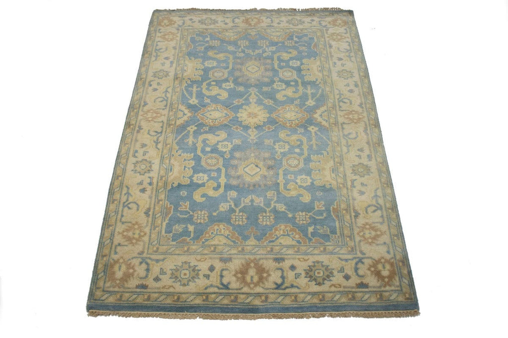 Blue Casual Floral 5X8 Oushak Chobi Oriental Rug