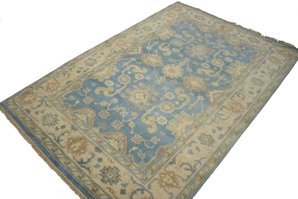 Blue Casual Floral 5X8 Oushak Chobi Oriental Rug