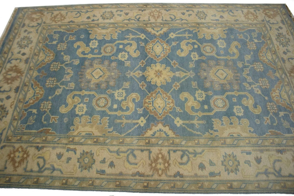 Blue Casual Floral 5X8 Oushak Chobi Oriental Rug