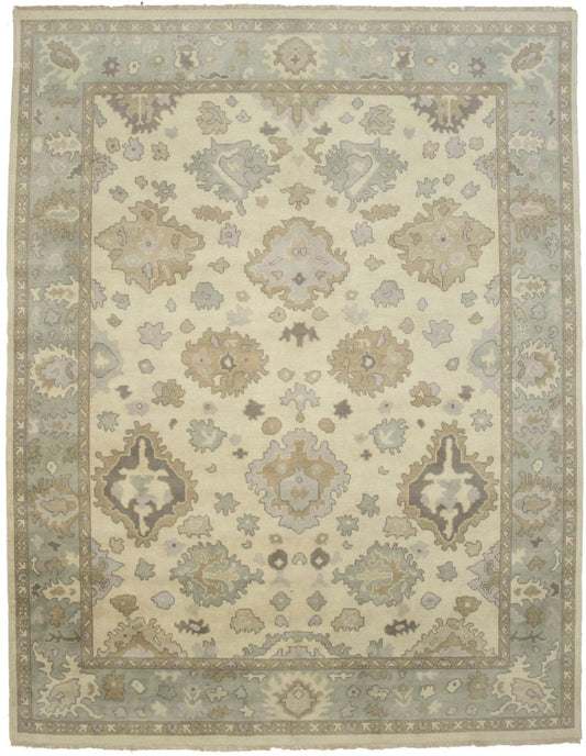 Muted Cream Floral 9X12 Oushak Chobi Oriental Rug