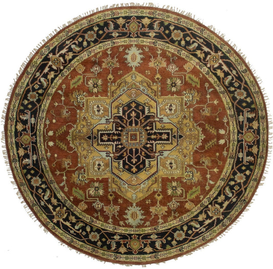 Rust Geometric 8X8 Heriz Serapi Oriental Round Rug