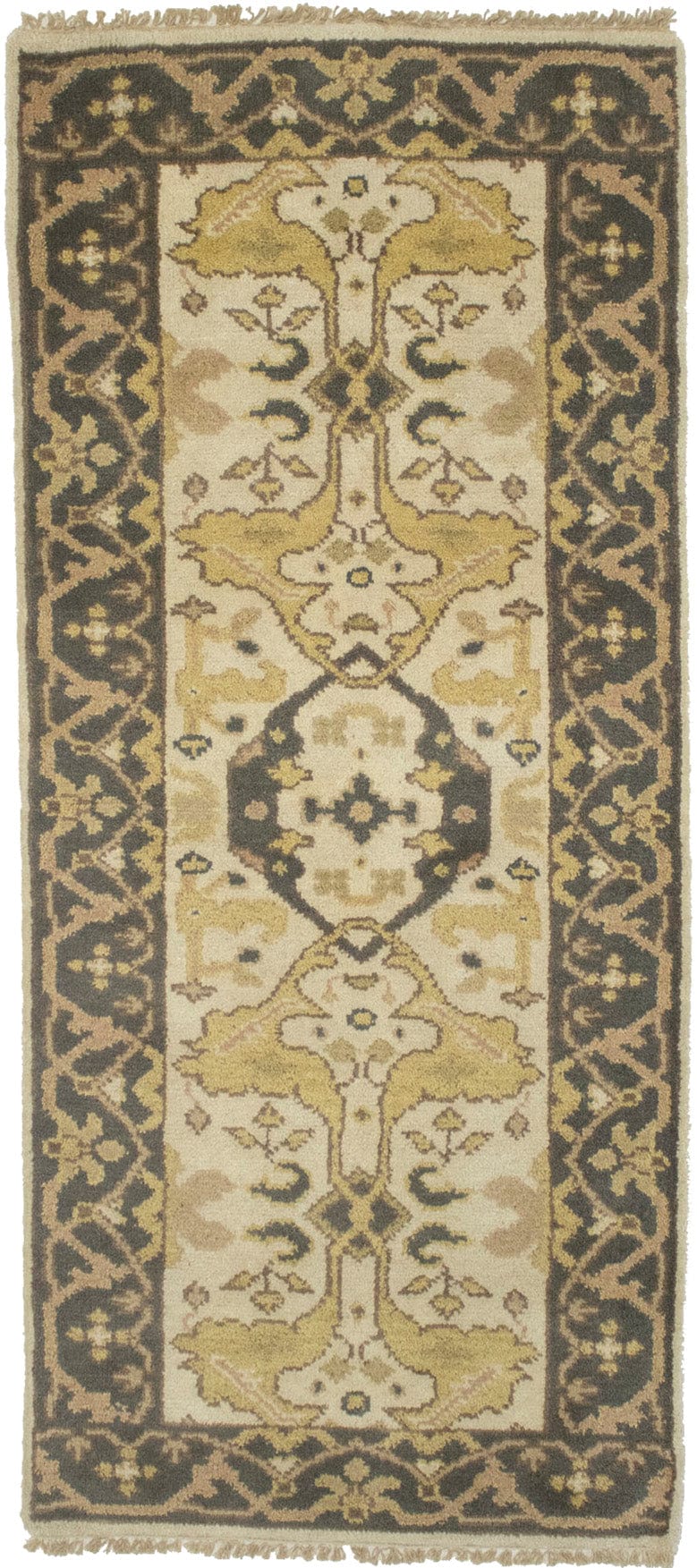 Cream Casual Floral 3X6 Oushak Chobi Oriental Runner Rug