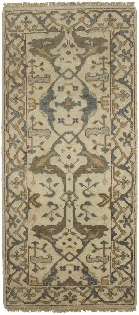 Cream Floral 3X6 Oushak Chobi Oriental Runner Rug