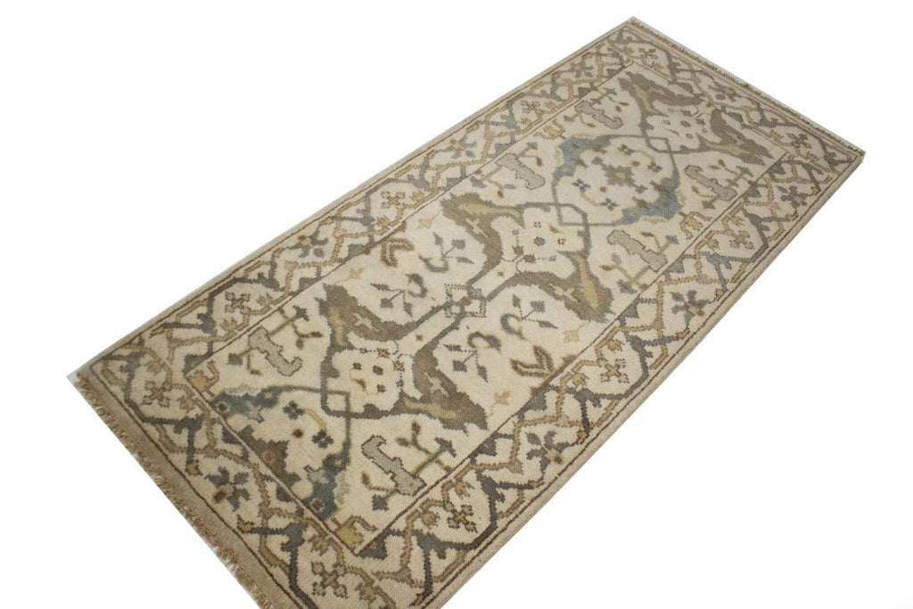 Cream Floral 3X6 Oushak Chobi Oriental Runner Rug