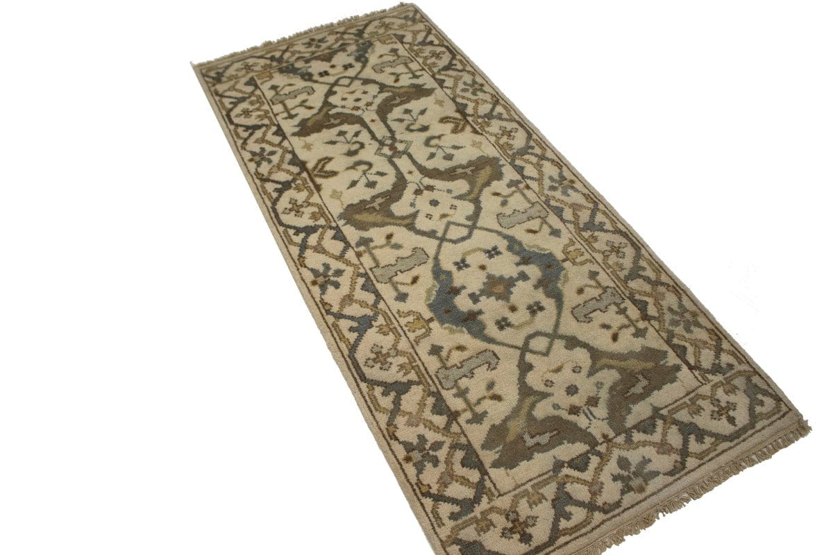 Cream Floral 3X6 Oushak Chobi Oriental Runner Rug