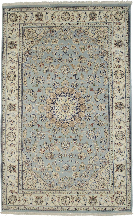 Light Blue Floral 5X8 Indo-Nain Oriental Rug