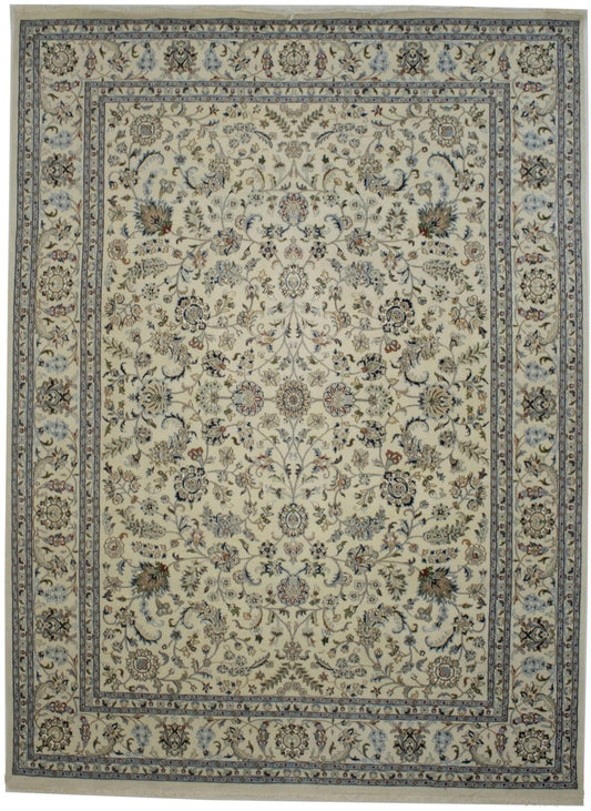 Cream Floral 9X12 Indo-Nain Oriental Rug