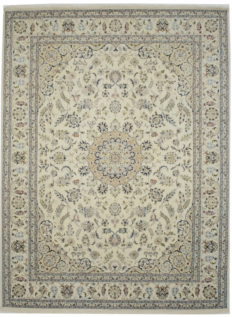 Cream Floral 9X12 Indo-Nain Oriental Rug