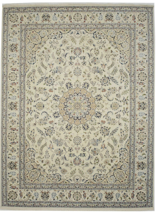 Cream Floral 9X12 Indo-Nain Oriental Rug