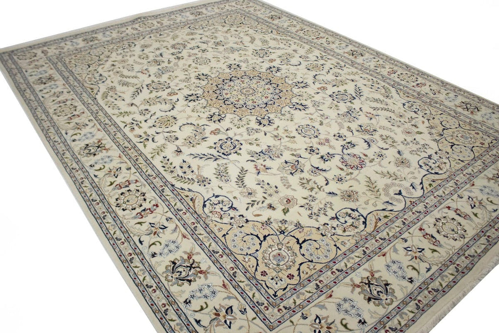 Cream Floral 9X12 Indo-Nain Oriental Rug