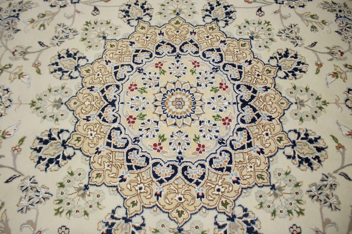 Cream Floral 9X12 Indo-Nain Oriental Rug