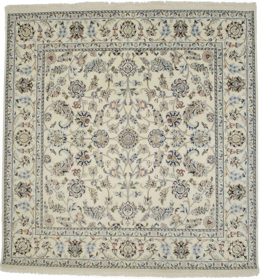 Cream Classic Floral 6X6 Indo-Nain Oriental Square Rug