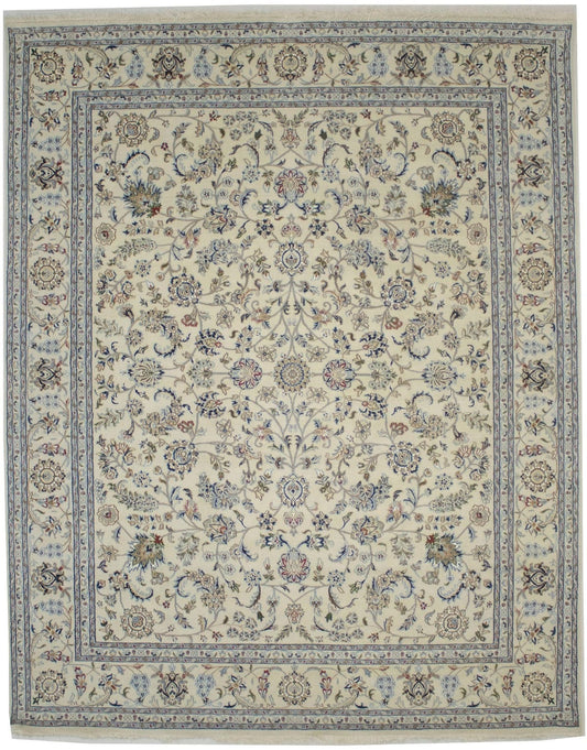 Cream Floral 8X10 Indo-Nain Oriental Rug