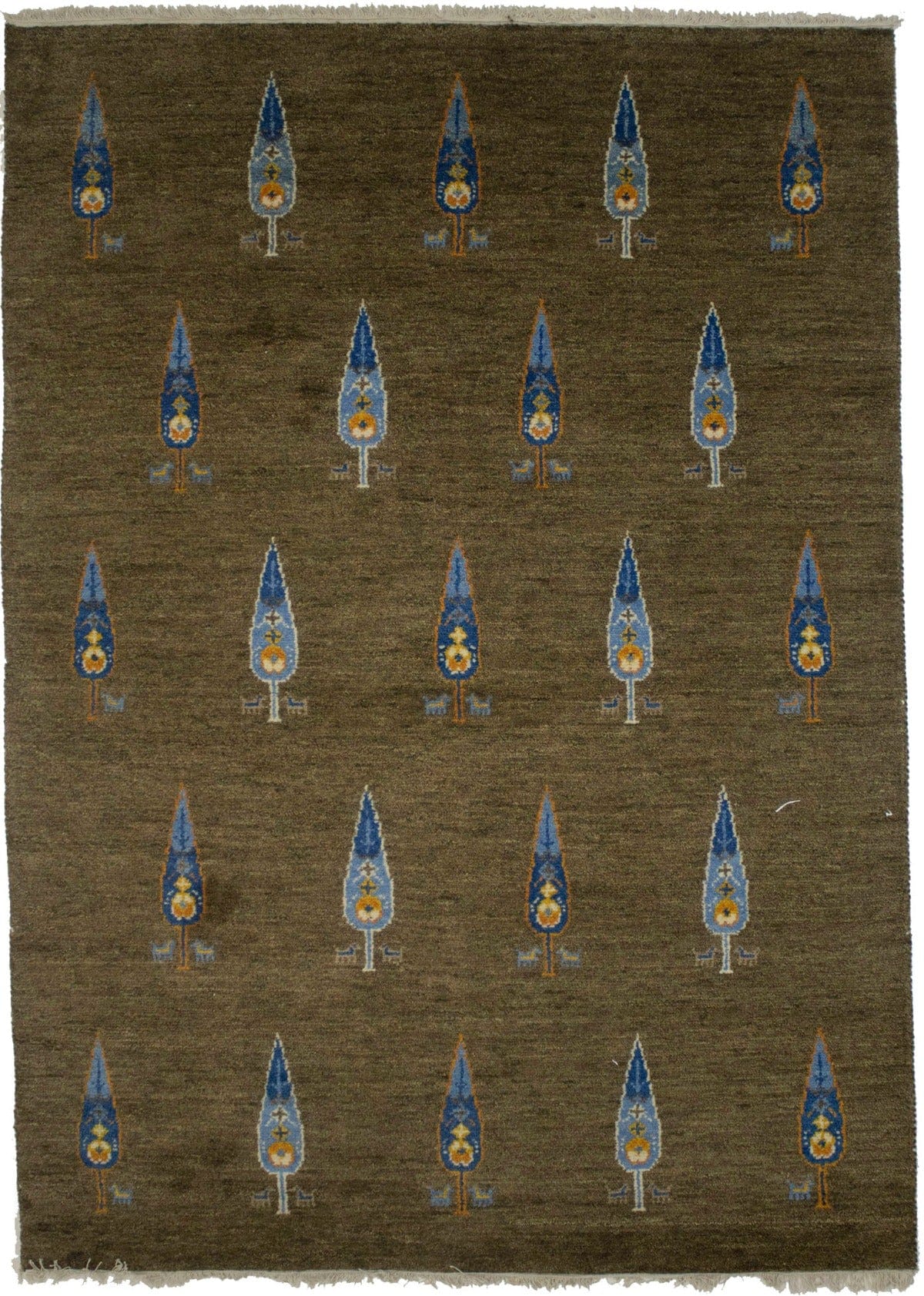 Brown Pictorial 6X8 Indo-Gabbeh Oriental Rug