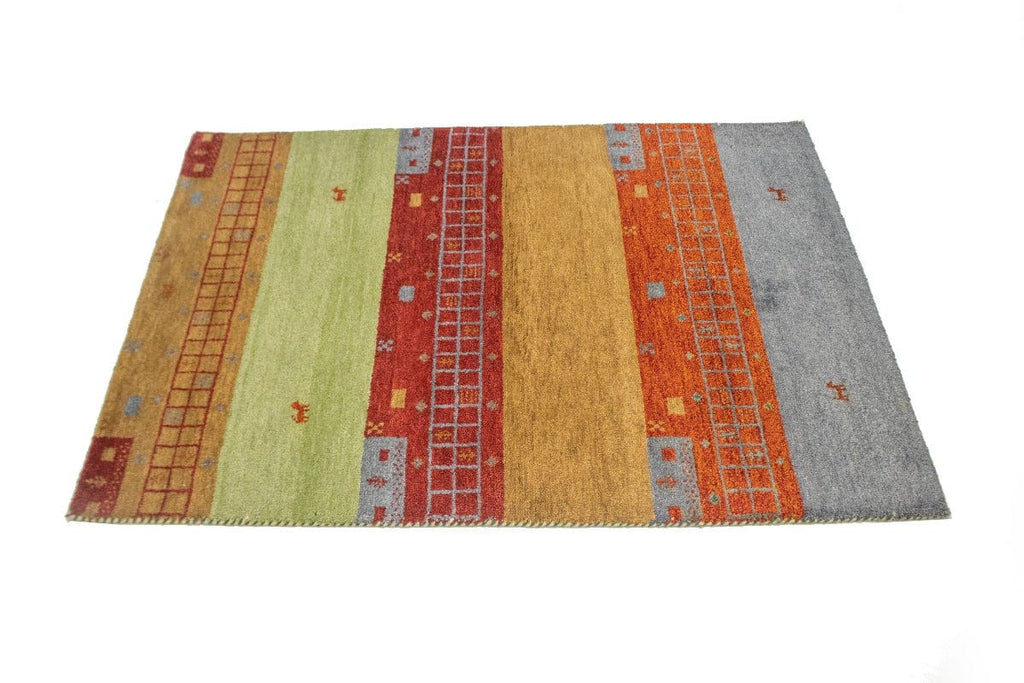 Multicolored Tribal Stripes 4X6 Indo-Gabbeh Oriental Rug