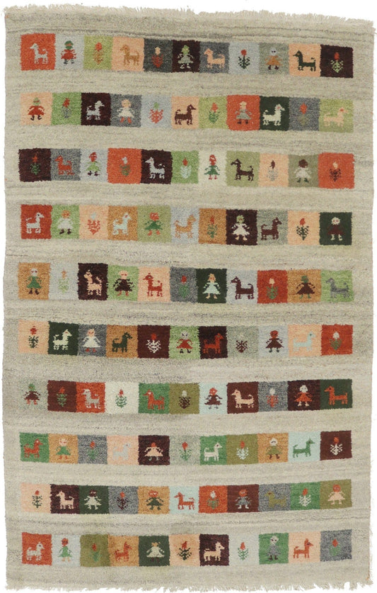 Multicolored Tribal Geometric 4X6 Indo-Gabbeh Oriental Rug