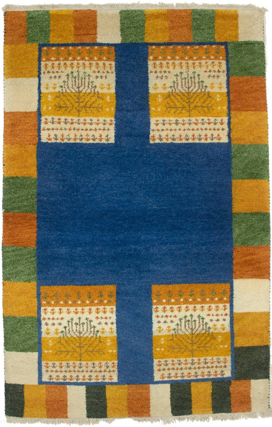 Multicolored Tribal Bordered 4X6 Indo-Gabbeh Oriental Rug
