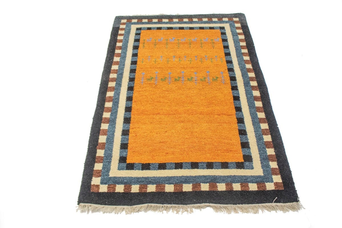 Marigold Tribal Bordered 4X6 Indo-Gabbeh Oriental Rug