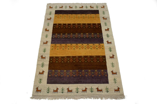 Multicolored Stripes Tribal 4X6 Indo-Gabbeh Oriental Rug