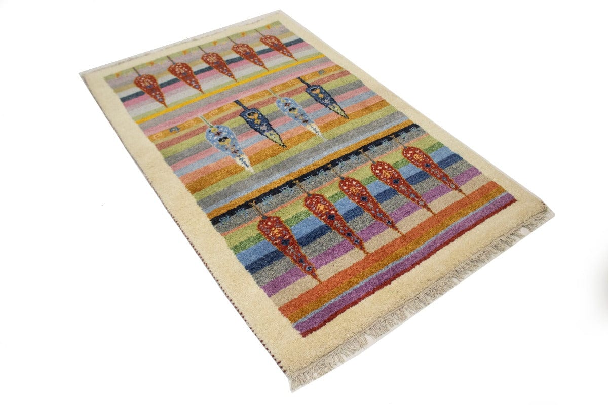 Multicolored Tribal Pictorial 4X6 Indo-Gabbeh Oriental Rug