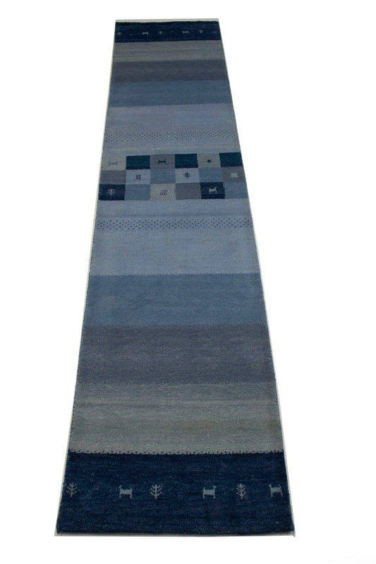 Blue Tribal 3X13 Indo-Gabbeh Oriental Runner Rug