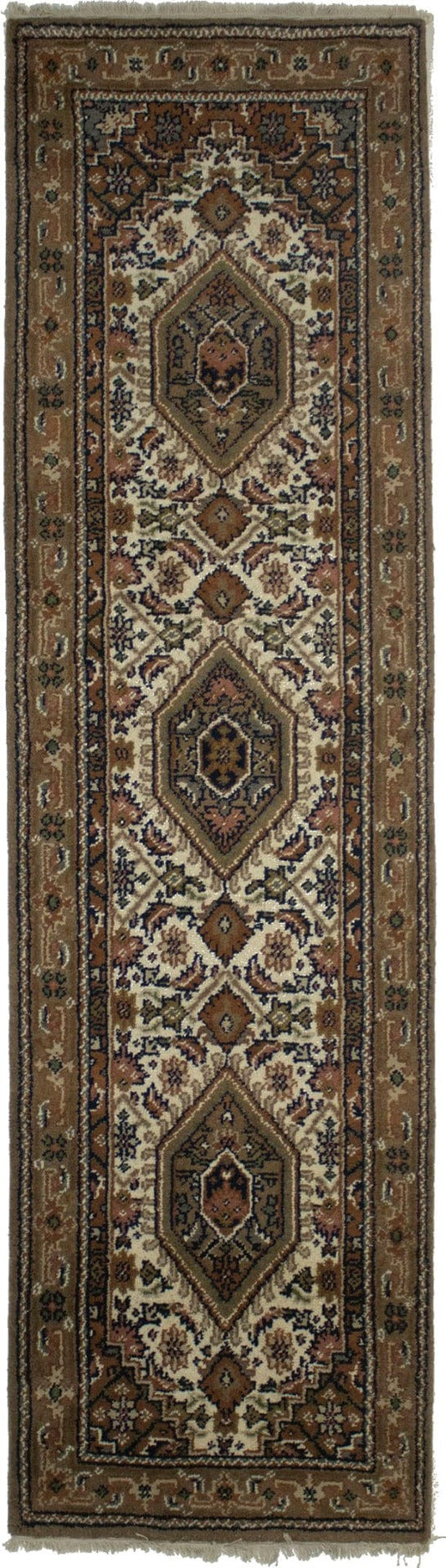 Cream Floral Tribal 3X10 Indo-Bidjar Oriental Runner Rug