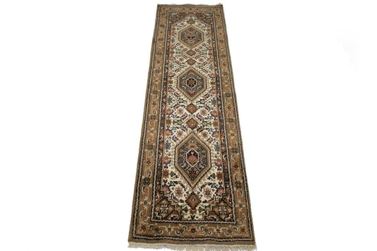 Cream Floral Tribal 3X10 Indo-Bidjar Oriental Runner Rug