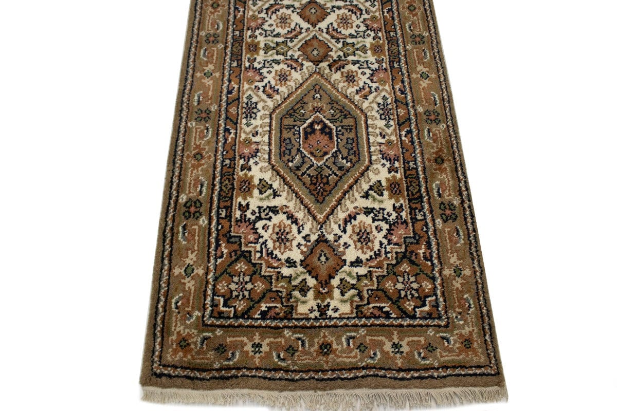 Cream Floral Tribal 3X10 Indo-Bidjar Oriental Runner Rug