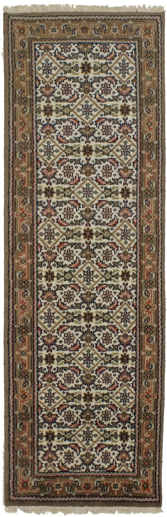 Cream Floral Tribal 3X8 Indo-Bidjar Oriental Runner Rug