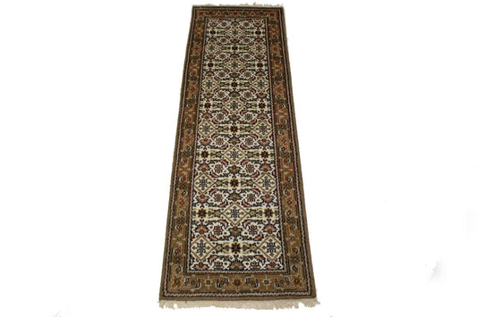 Cream Floral Tribal 3X8 Indo-Bidjar Oriental Runner Rug