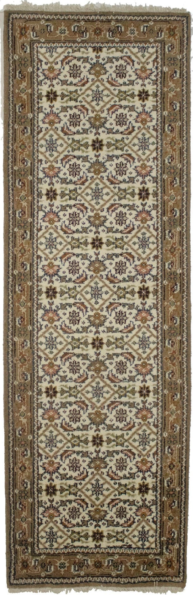 Cream Floral Tribal 3X8 Indo-Bidjar Oriental Runner Rug