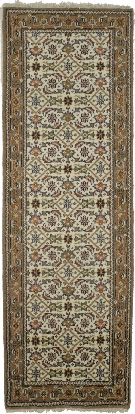 Cream Floral Tribal 3X8 Indo-Bidjar Oriental Runner Rug