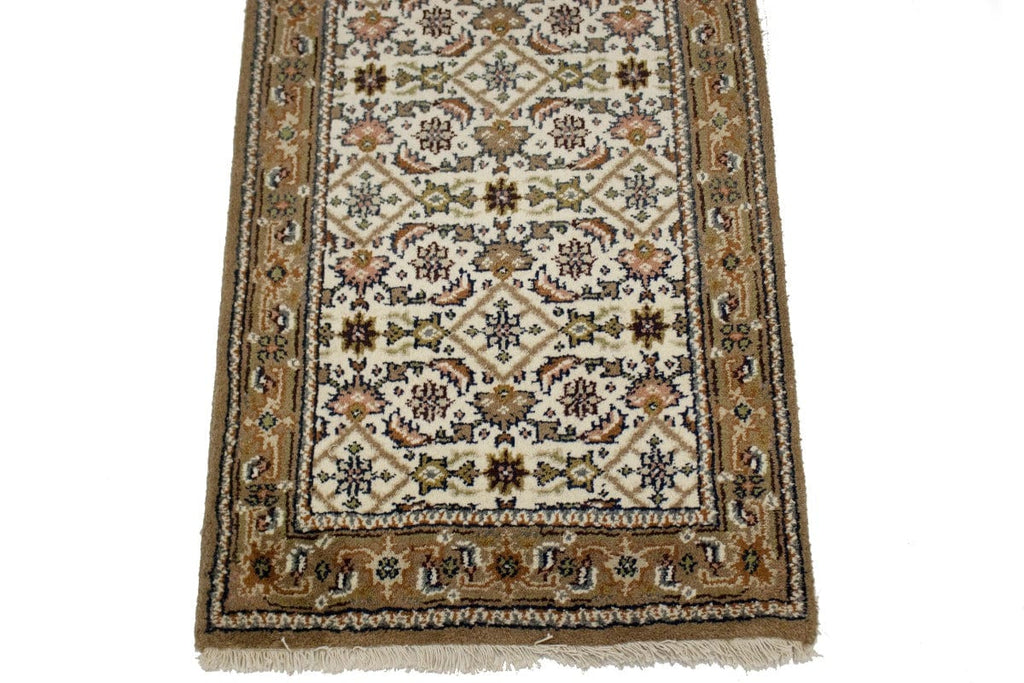 Cream Floral Tribal 3X8 Indo-Bidjar Oriental Runner Rug