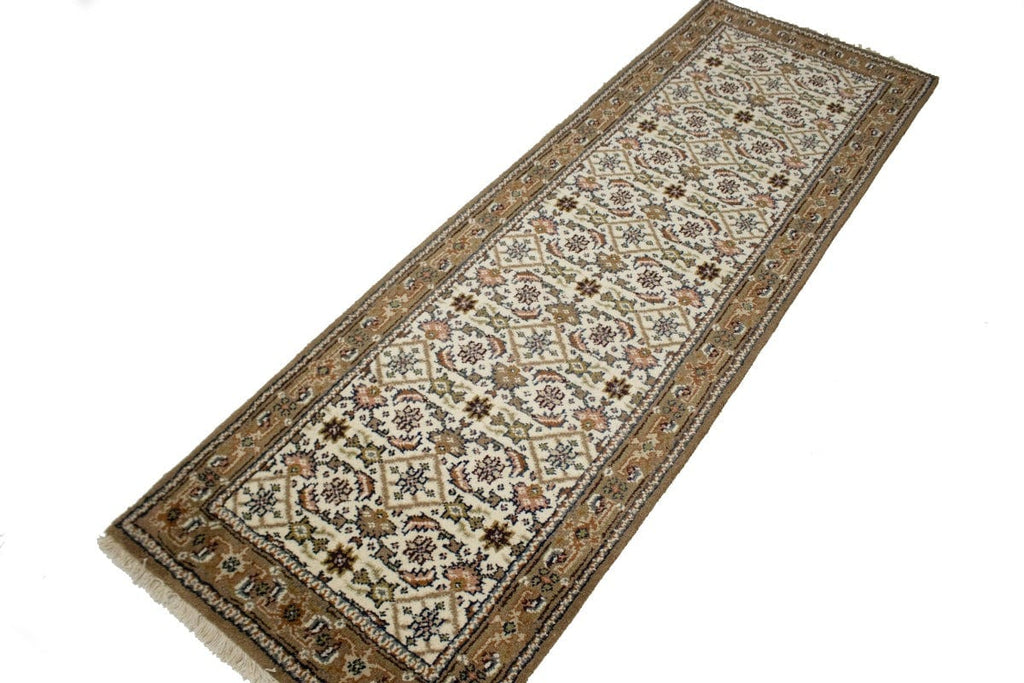 Cream Floral Tribal 3X8 Indo-Bidjar Oriental Runner Rug