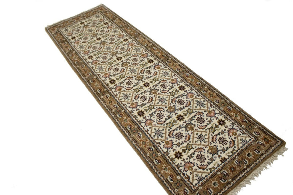 Cream Floral Tribal 3X8 Indo-Bidjar Oriental Runner Rug