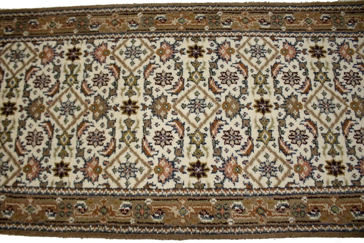 Cream Floral Tribal 3X8 Indo-Bidjar Oriental Runner Rug