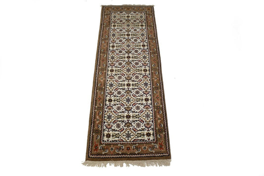 Cream Floral Tribal 2'7X8 Indo-Bidjar Oriental Runner Rug