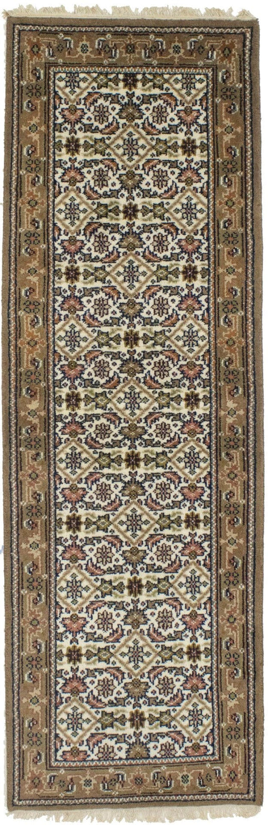 Cream Floral Tribal 3X8 Indo-Bidjar Oriental Runner Rug