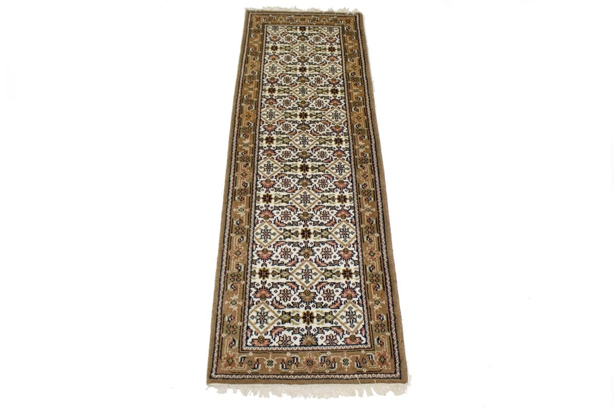 Cream Floral Tribal 3X8 Indo-Bidjar Oriental Runner Rug