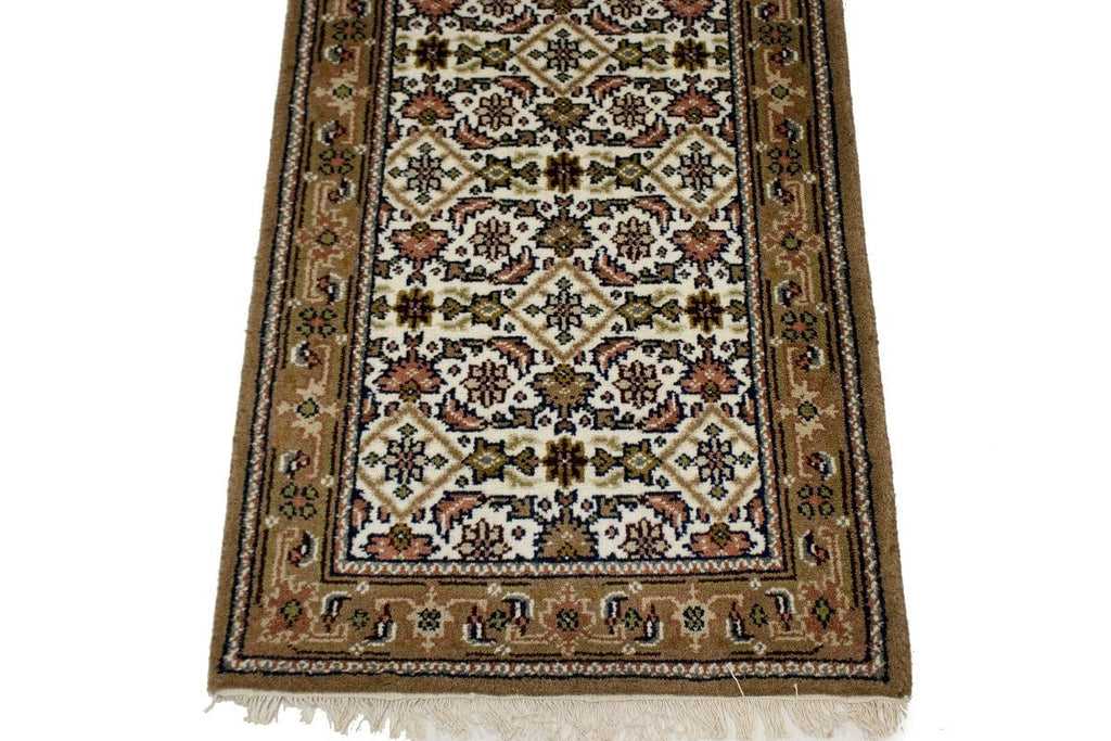 Cream Floral Tribal 3X8 Indo-Bidjar Oriental Runner Rug